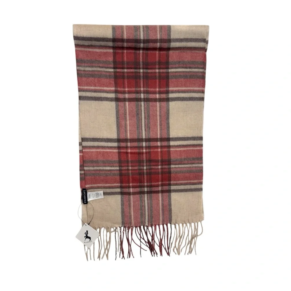Classic Plaid Scarf - Red and Beige